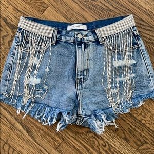 Fringe tassel high waisted shorts